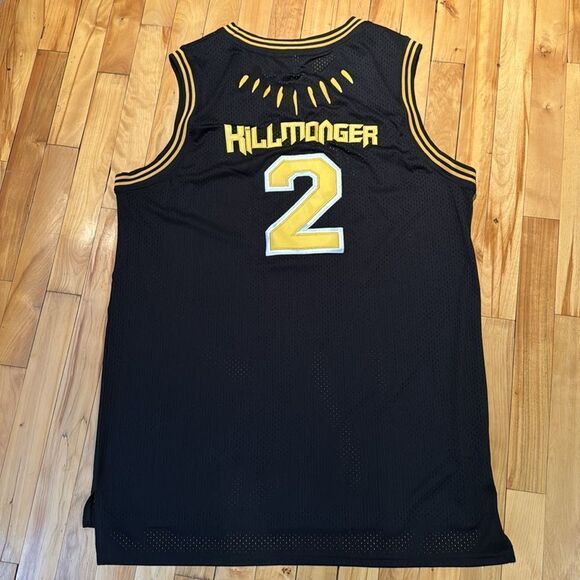 Killmonger 2 Wakanda Black Panther black/gold stitched mesh basketball jersey. - Picture 3 of 8